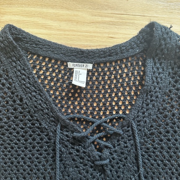 Forever 21 Black Crochet Bathing suit cover up mini dress - Picture 3 of 3